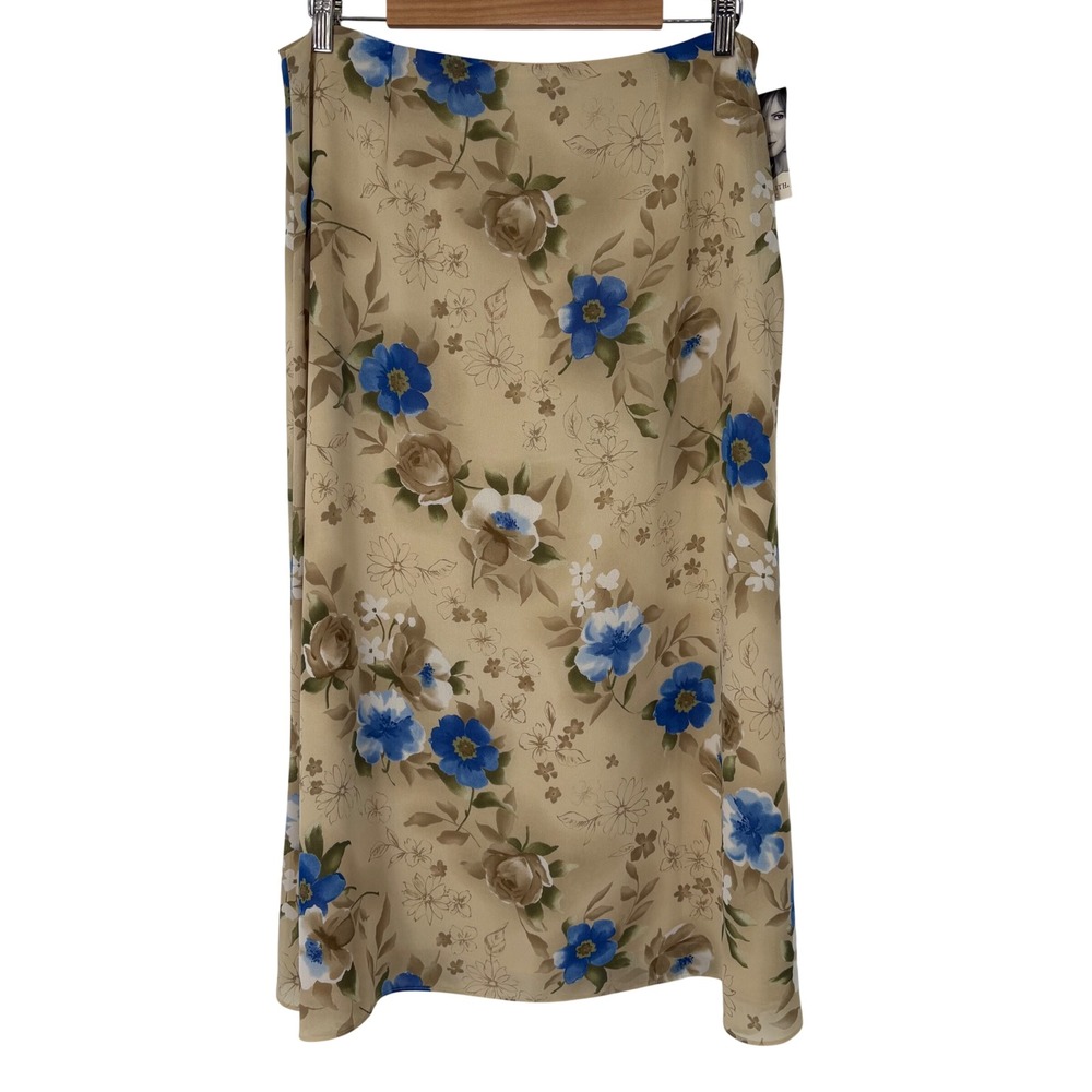 Jaclyn Smith Classic Floral Maxi Skirt Beige Blue Spring‎ Garden XL NWT Vintage